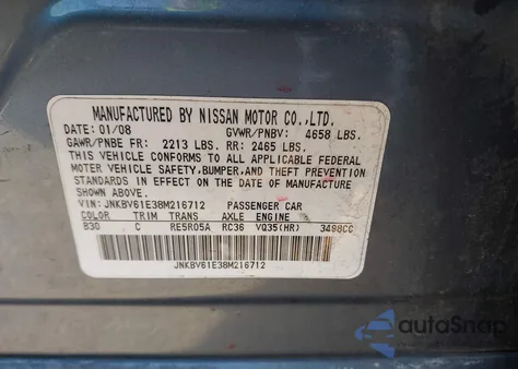 2008 Infiniti G35 Journey из США, поврежденный, VIN JNKBV61E38M216712